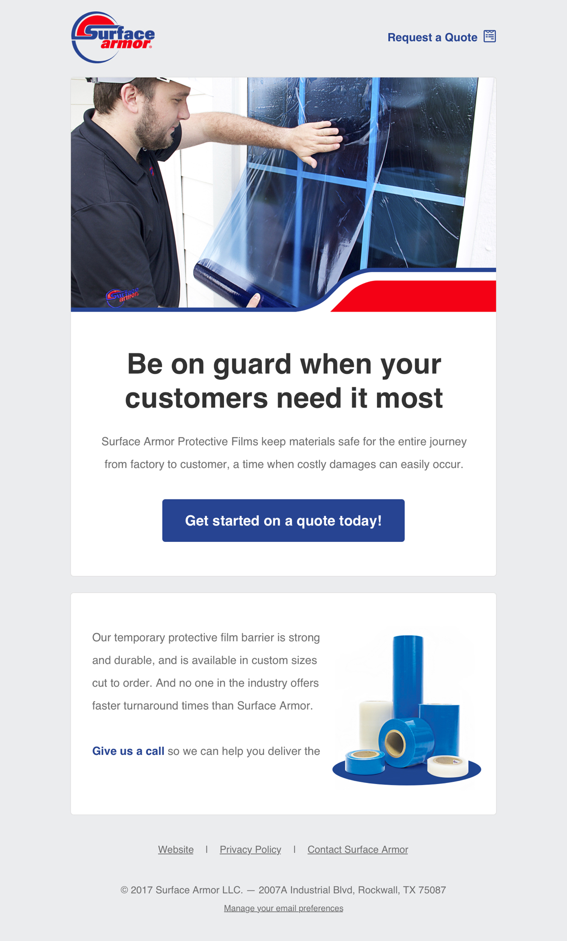 Surface Armor email newsletter