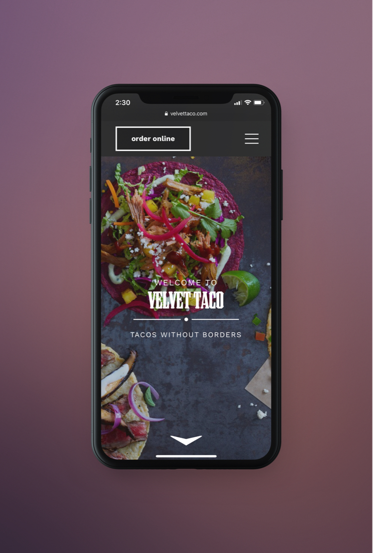 Velvet Taco homepage on iPhone